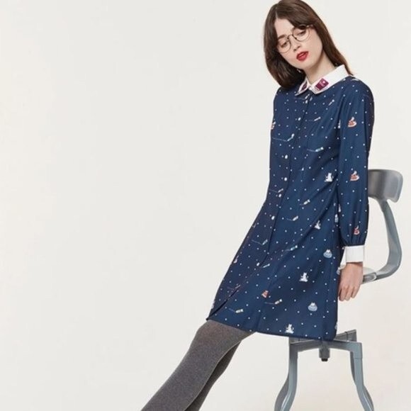 Miss Patina Dresses & Skirts - Miss Patina Kiterture Books Cat Kitten Dress in Navy size Small Excellent Condit